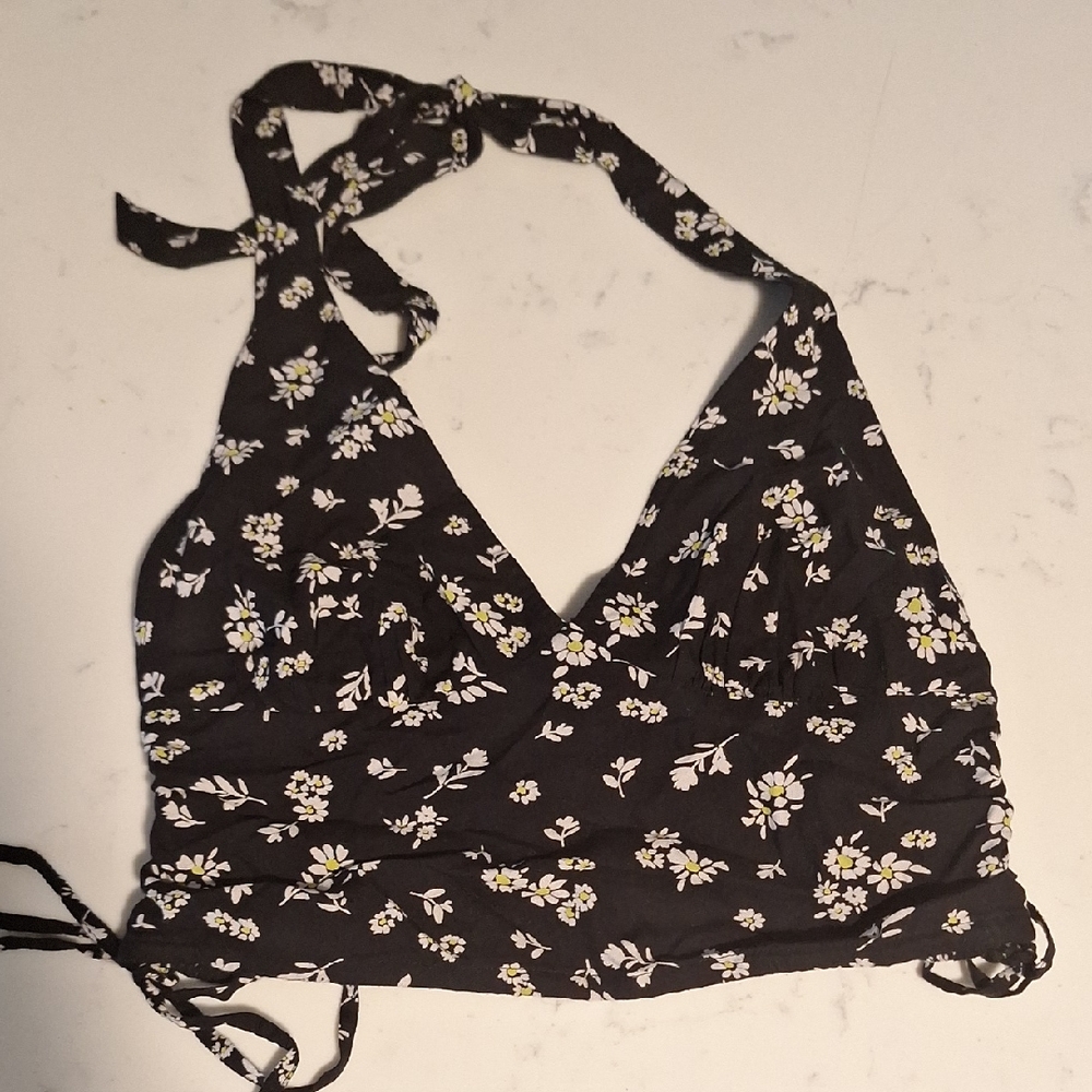 American Eagle Outfitters Black Floral Halter Top  Size Medium